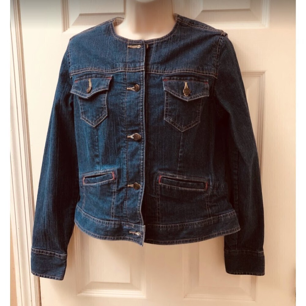 Vintage Crazy Horse Liz Claiborne Stretch Denim Blue Jean Jacket Small - Picture 3 of 8